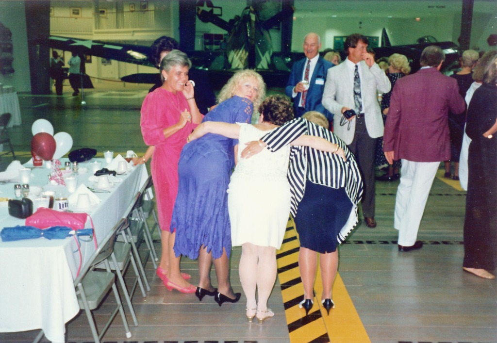 L to R  Carole Holland Doyle in blue dress, Irene Wesley Christian in white & Ann Traxler Green in blue stripes